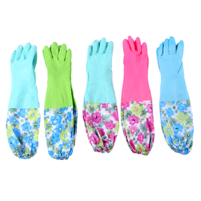 PVC Flower Sleeve Thermal Gloves Waterproof Cleaning Gloves Kitchen Rubber Gloves a-2
