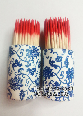Wooden toothpick double pointed blue and white porcelain tube party DIY staining