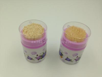 Single head cylindrical natural bamboo toothpick toothpick box
