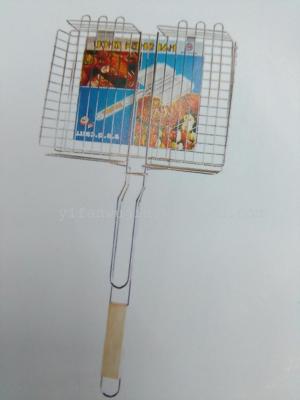 Blue meat thickened type height adjustable three square wooden handle BBQ barbecue net