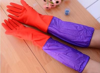 Warm rubber gloves cotton thickened sleeve latex gloves beam washing household gloves