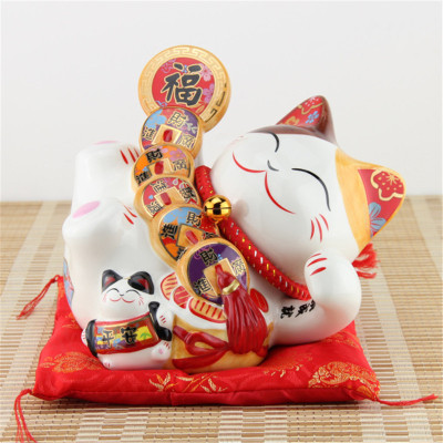 Le meow five rich copper qian fuyuan peace lying cat fortune cat savings jar ceramic crafts opening pieces