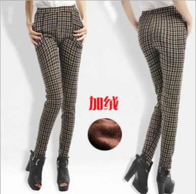 Old ladies casual size trousers with cashmere thickened mother dress Leggings lattice