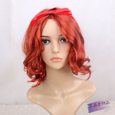 Cos orange red wig with headband lady escaped female hair