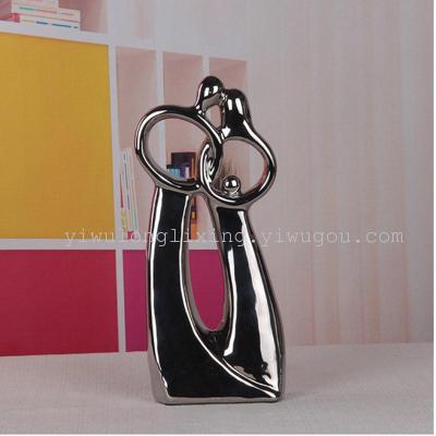 Gao Bo Decorated Home Creative Diamond Electroplating Ceramic Crafts Family of Three Human Body Ornaments