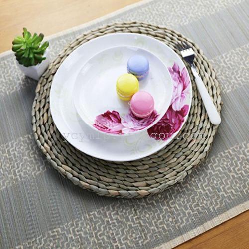 pastoral home pu straw woven heat proof mat handmade environmental protection rattan woven dining table cushion coaster