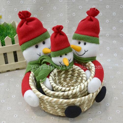 foreign trade hot sale straw basket christmas snowman holiday gift home storage candy basket