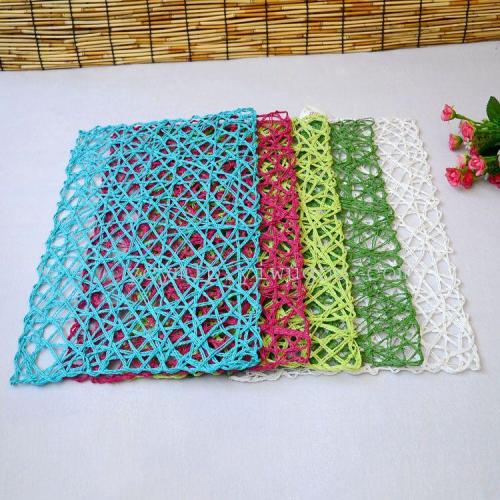 foreign trade hot selling double-strand paper rope knitted placemat fashion and environment-friendly multicolor square western food placemat