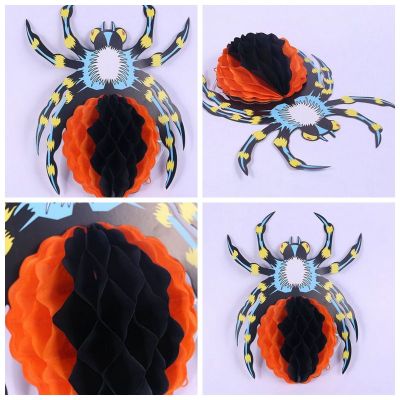 Folding orchid Spider Halloween Honeycomb Paper Flower Honeycomb Paper Pumpkin Three-dimensional spider Drawing flowers