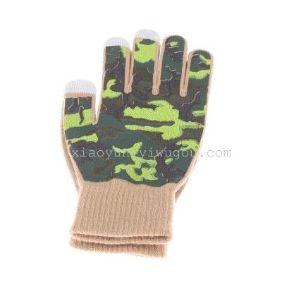 Fashion print knitting wool acrylic winter thickened thermal touch screen function smart gloves.