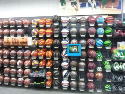 Commercial supermarket shelves basketball display rack of the supermarket shelves.