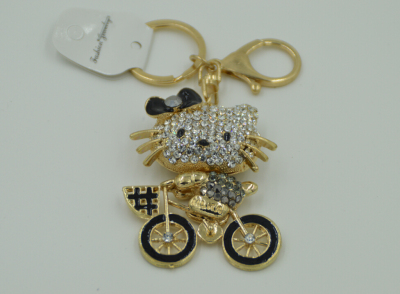 Diamond shaped cat Keychain custom key chain wholesale zinc alloy Keychain bag Chain Keychain