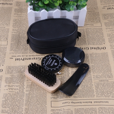 Oval 4-piece shoeshine set shoeshine polishing tool shoeshine cover shoeshine brush shoehorn sponge brush cloth