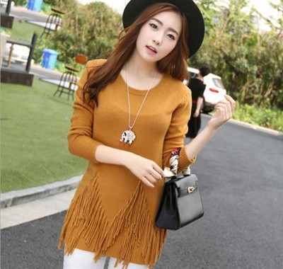 Tasseled sweater new female autumn outfit slimming show pullover sweater round collar undershirt