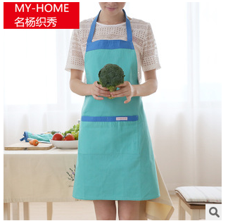 Simple solid color apron kitchen cooking apron Korean version of fashionable adult apron fabric art hanging neck apron