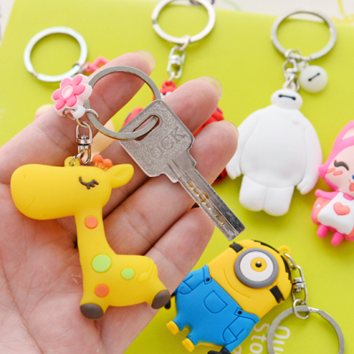Ali PVC cute keychains rubber stereo small yellow man cartoon fashion key pendant
