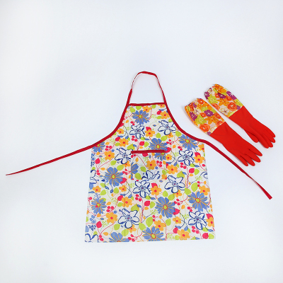 Factory direct household cleaning latex gloves fashion printed rubber gloves Apron Set