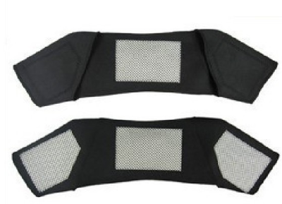 Spontaneous thermal protection of the shoulder pads with far-infrared knee-high heating pad.