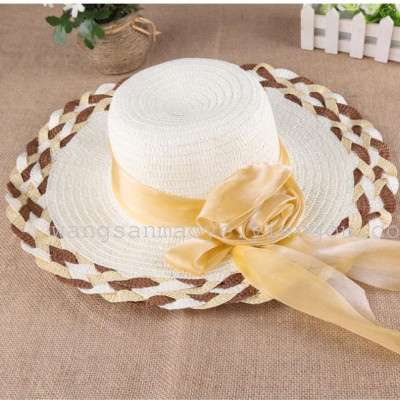 Lady big brim cap color ribbon hat all-match beautiful beach straw hat 