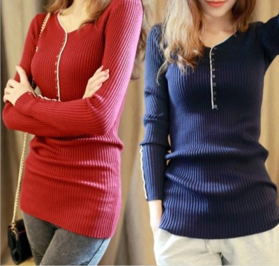 Tee knitted sweater sleeve head female all-match warm shirt sleeved women slim