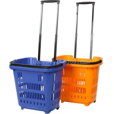 Two wheeled trolley basket plastic belt wheel supermarket shopping basket