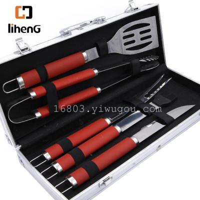 Stainless steel BBQ outdoor portable barbecue tool set outdoor accessories 5 pieces of aluminum box