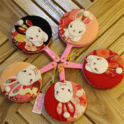 Japanese style and wind cloth handicraft small white rabbit mirror handle mirror
