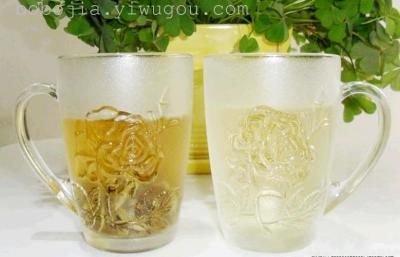 Frosted glass front force glass water cup expressions using CPU handle cup engraved glass relief office water cup