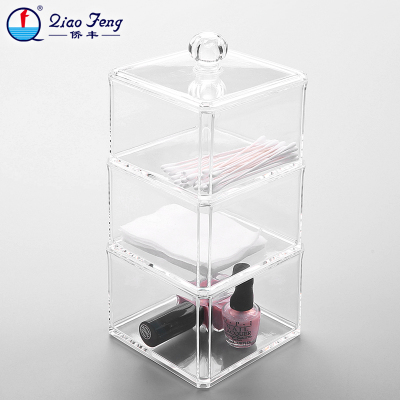 Qiao feng jewelry box plastic three-layer cotton swab box transparent cosmetics box sf-1183
