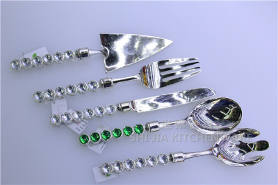 Zinc alloy family hotel communal tableware knife fork spoon cake shovel salad spoon colorful diamond handle zinc alloy
