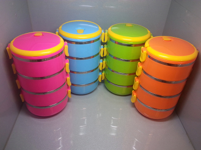 Stainless Steel Insulated Food Grid Student Lunch Box Portable Pan Color Lunch Box Bright Plastic Lunch Box