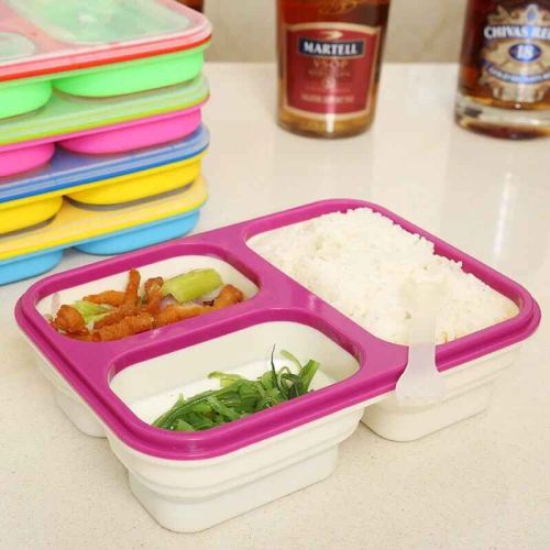 Foldable Silicone Insulated Lunch Box Student Single-Layer Compartment Lunch Box Lunch Box Three-Grid Microwave Oven Lunch Box