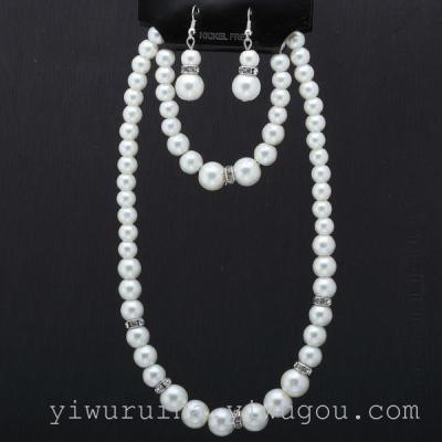 Manufacturers direct joker basic imitation pearl necklace bracelet necklace +A drill three-piece set