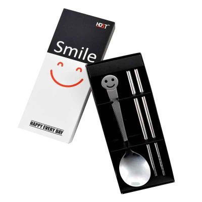 Creative smile stainless steel tableware cute spoon chopsticks travel tableware
