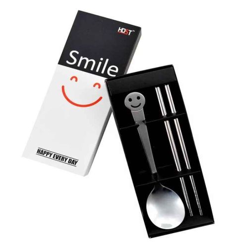 Creative Smiley Stainless Steel Tableware Cute Spoon Chopsticks Travel Tableware