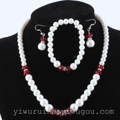 Imitation pearl + crystal + grade A rhinestone necklace bracelet necklace set of 3 pieces in 6 colors