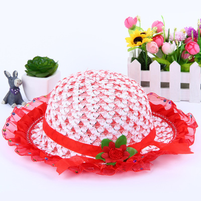 Summer New Korean Style Children's Straw Beach Sun Hat Versatile Cute Lace Baby Sunhat Wholesale
