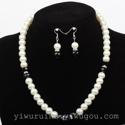 Online e-commerce accessories aliexpress hot selling imitation pearl crystal a-class diamond necklace bracelet set