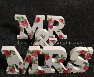 Wooden painting rose English letters ornaments wood wedding products wedding photography props