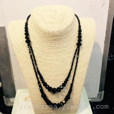 Foreign trade network e-commerce accessories Korea and Japan fine crystal double layer lady sweater chain glass beads long necklace