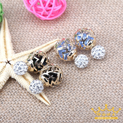 South Korea cut crystal ball double wear earrings ear jewelry tide female unique personality