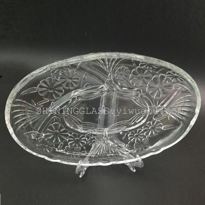 Kyrgyzstan Style Oval Glass Compote carved hibiscus flower glass oval fruit bucket