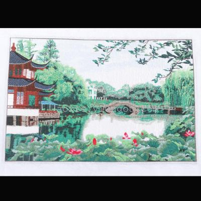 Quyuan Lotus Wind pattern random needle Computer embroidery decorative decorative painting