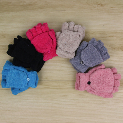 Han version of the new gloves autumn and winter half - side velvet cover half - finger gloves.