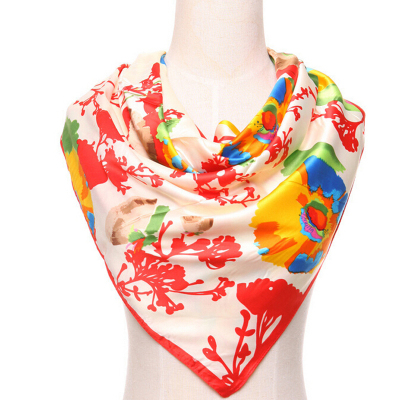 Ladies professional spray fashion big square towel four seasons general color flower silk scarves.