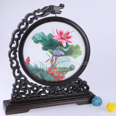 Factory Direct Double-sided Embroidery 20 Garden Lotus Pattern Circular Table Screen