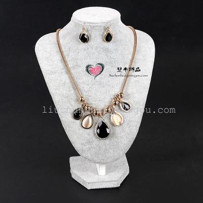 Europe and the United States foreign trade jewelry wholesale alloy inlaid jewel Necklace Earrings Set