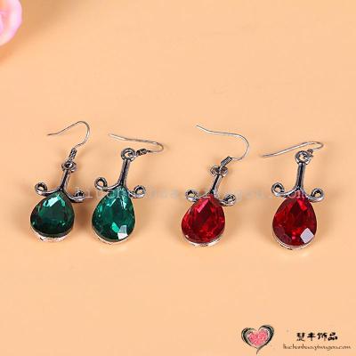 Retro style luxury water drop inlaid artificial gem Earrings alloy jewelry