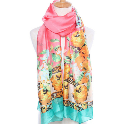 Environmental protection spray silk scarf silk cotton lady flowers breathable sun protection shawl.
