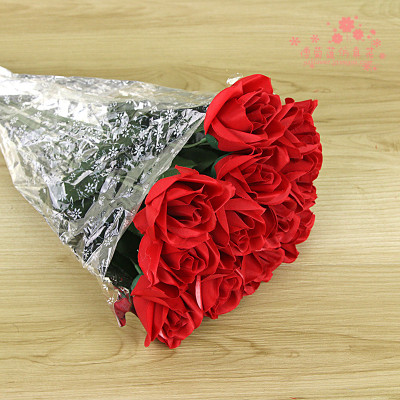 12 head of European red rose floral decoration flower Home Furnishing imitation genuine living room